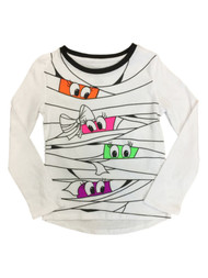 Girls White & Black Mummy Neon Faces Long Sleeve Halloween Shirt