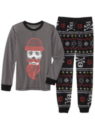Boys Dark Grey Skull Hipster Long Sleeve Shirt & Pant 2 Piece Pajama PJ Set