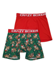 Mens 2-Pack Green & Red Christmas Lights Sloth Underwear Boxer Briefs