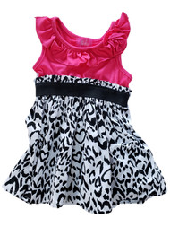 Infant Girls Hot Pink Black White Heart Animal Print Ruffled Summer Dress