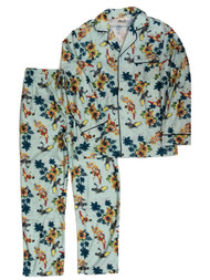 Batman & Robin Mens Aqua Blue Retro Surfs Up Flannel Pajamas Sleep Set