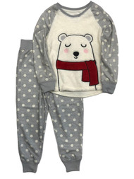 Girls Gray Polka Dot Polar Bear Pajamas Sweatshirt & Pants Sleep Set
