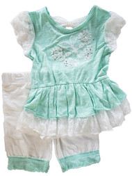 Girls Mint Green & White Ruffled Lace Dress Top & Pants Outfit 2 Piece Set 6