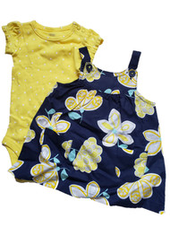 Infant Baby Girl Yellow Floral Summer Dress & Dotted Romper 2 Piece Set 3 months