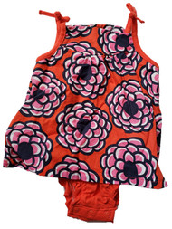 Infant Baby Girls Orange & Pink Flower Print Cotton Summer Romper Bodysuit