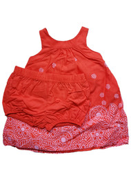 Infant Baby Girl Orange Floral Print Summer Dress & Bloomers 2 Piece Set