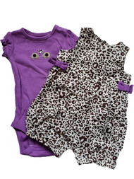 Infant Baby Girl Purple Brown Elephant Leopard Print Summer Rompers 2 Pc Set