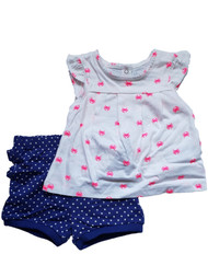 Infant Baby Girl Pink Crab Print Top & Ruffle Back Shorts 2 Pc Summer Outfit