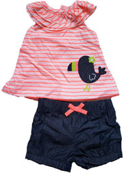 Infant Baby Girl Striped Bird T-Shirt & Denim Shorts Summer 2 Pc Set 3 months