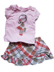 Infant Baby Girl Pink T-Shirt & Plaid Ruffle Skirt 2 Piece Summer Outfit Set