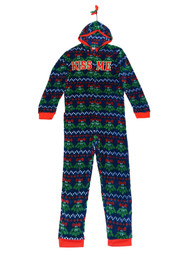 Mens Blue Kiss Me Mistletoe Hohoho Christmas Union Suit Sleeper Pajamas
