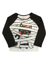 Toddler Girls White Mummy & Black Cat Glitter Halloween Long Sleeve Shirt