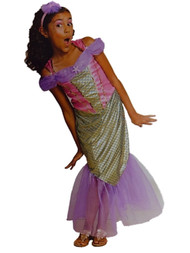Girls Pink & Gold Glitter Sequin Mermaid Halloween Costume Dress