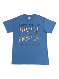 Mens Blue Antique Fishing Tackles Collection Fisherman Graphic T-Shirt Medium