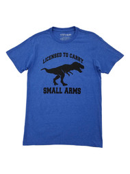 Mens Royal Blue Heather Licensed To Carry Small Arms T-Rex Dinosaur T-Shirt