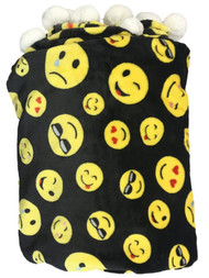 Emoji Black & Yellow Velvet Fleece Plush Throw Blanket with Pom Poms, 50 x 60