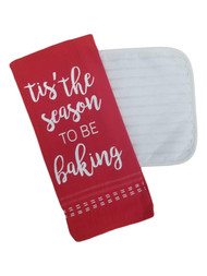 Basic Christmas Red Baking Season Kitchen Dish Towel & Potholder Set, Pot Holder