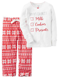 Carters Girl Santa's Checklist Christmas Holiday 2 Pc Pajama Set PJ Sleepwear