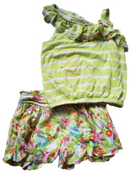 Girls Bright Green Ruffled Tank Top & Shorts 2 Piece Summer Floral Outfit Set