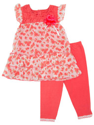 Girls Coral Ruffle Floral Print Lace Yolk Tank Top Leggings 2 Piece Set Outfit 6