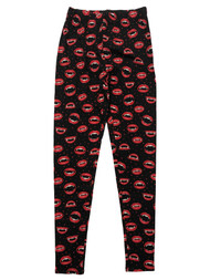 Junior Womens Black Vampire Fang Lips Halloween Leggings Stretch Pants