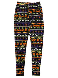 Junior Womens Black Pumpkin Witch & Bat Halloween Leggings Stretch Pants