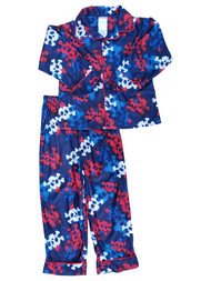 Boys Blue Red Skull & Crossbones 2 Piece Flannel Sleepwear Pajama PJ Set