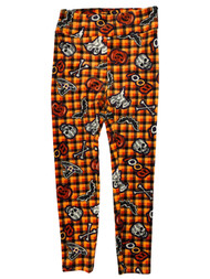 Junior Womens Plush Orange High Rise Ghost Skull Bat Halloween Leggings
