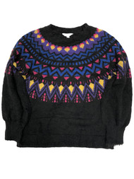 Womens Fuzzy Black Blue & Pink Christmas Holiday Sweater