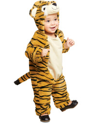 Infant Boys Plush Orange & Black Tiger Hooded Jumpsuit Baby Costume 0-6M