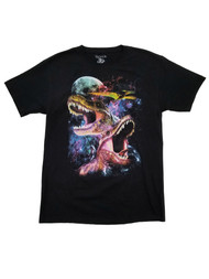 Mens Black Space Dinosaurs T-Rex Galaxy Moon Earth Short Sleeve T-Shirt