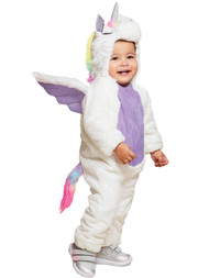 Infant Girls White & Purple Plush Unicorn Hooded Jumpsuit Pegasus Costume 0-6M