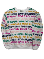 Junior Womens Colorful White Thank You Gracias Merci Sweatshirt Top