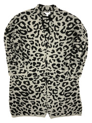 Womens Gray & Black Leopard Print Sweater Long Sweater Jacket Cardigan