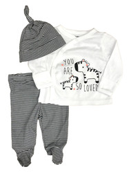 Infant Boys Zebra Baby Outfit You are So Loved Shirt Pants & Hat Set