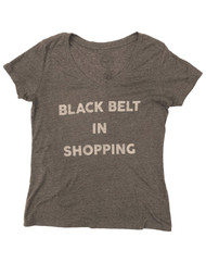 Womens Gray Black Belt In Shopping V-Neck T-Shirt Tee Shirt