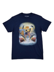 Mens Navy Blue Cat Kitten Shark Water Skiing Dolphin Patriot US Flag T-Shirt
