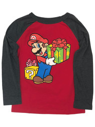 Mario Bros Boys Red & Black Long Sleeve Christmas Holiday T-Shirt Tee Shirt