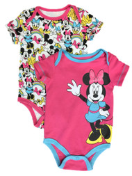 Disney Infant Girls 2pc Pink & Blue Minnie Mouse & Friends Bodysuit Set