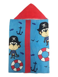 Celebrate Children's Blue Pirate Monkey Hooded Beach Towel Wrap,Cotton Bath