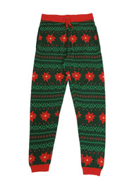 Mens Christmas Holiday Green Red Poinsettia Jogger Pants Pajama Bottoms