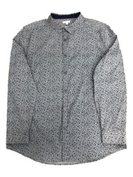 Mens Gray Blue Leaf Slimfit Long Sleeve Button Front Collar Dress Shirt