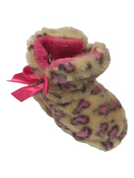 Toddler Girls Brown & Pink Leopard Print Bootie Slippers House Shoes