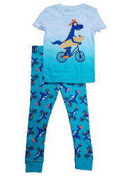 Toddler Boy's Dinosaur Surfer Bicycle 2 Piece Cotton Pajama PJ Set 4T