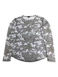 Mens Gray Camo Camouflage Soldier Long Sleeve Two Button Henley Shirt