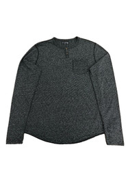 Mens Black Gray Stripe Long Sleeve Two Button Henley Shirt