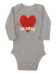 Infant Boys Gray Here to Steal Hearts Bodysuit Baby Valentines Day Creeper