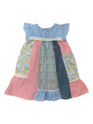Toddler Infant Girls Blue Stripe Patchwork & Lace Detail Dress