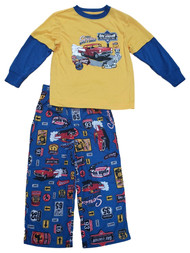 Boys Yellow & Blue Full Service Signage Print 2 Piece Pajama PJ Set XS (4/5)