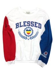 Junior Womens Red White & Blue Blessed Heart Sweat Shirt Sweatshirt